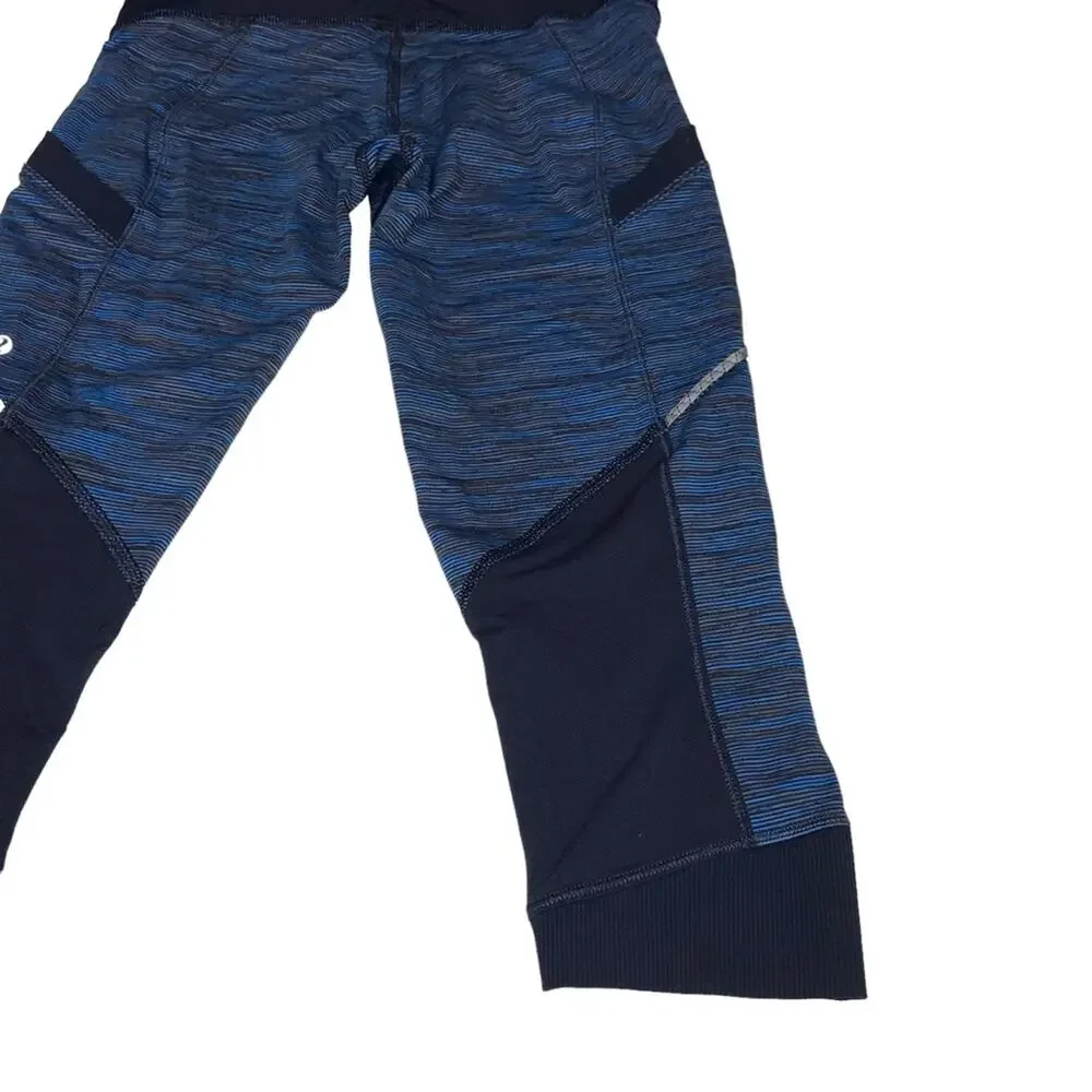 Lululemon Size 2/4 Cut the Crop Striped Cropped Leggings-Side Pockets-Ruched Leg